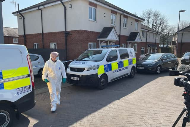 The scene on Stanhall Mews where the body of Kirstie Ellis, 35, was found on Friday.