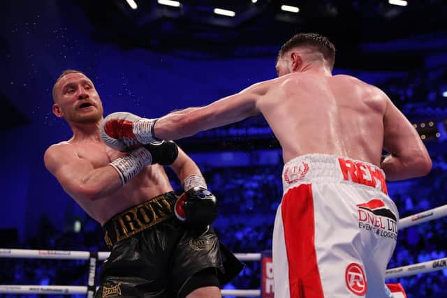 DOMINANT: Maxi Hughes never looked troubled in his maiden IBO lightweight defence. Picture: Mark Robinson/Matchroom Boxing.