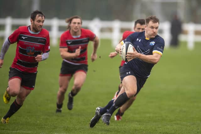 6 November 2021....... Leeds Tykes v Blackheath.
Tykes Tom Williams charges forward on another attack. Picture Tony Johnson