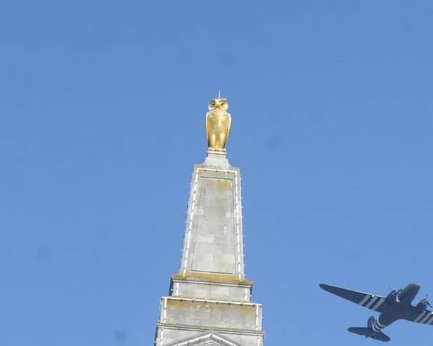 A video has captured the moment a military aircraft used in World War Two flew across Leeds. Photo: Steve Riding.