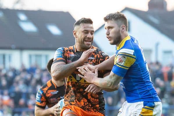 Tom Briscoe tangles with Tigers' Kenny Edwards during last week's Cup tie. Picture by Allan McKenzie/SWpix.com.