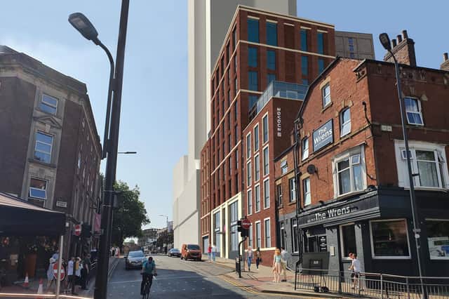 Plans to build a new block of student flats on the site of a former lap dancing club in Leeds city centre have been approved. Pictured is a CGI of what the site would look like.
