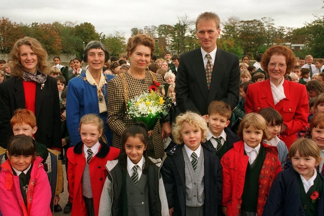 A new teaching block was opened at Highfield Primary School in November 1995. Pictured, from left, is deputy head Jan Galling, the lady Mayoress of Leeds Marjorie Rushworth, headteacher Paul Tindle and Ann O'Brien, chair of Governors with pupils.