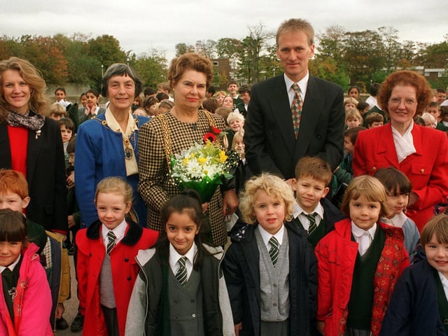 A new teaching block was opened at Highfield Primary School in November 1995. Pictured, from left, is deputy head Jan Galling, the lady Mayoress of Leeds Marjorie Rushworth, headteacher Paul Tindle and Ann O'Brien, chair of Governors with pupils.