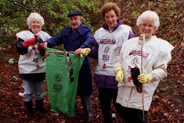 Residents of Moortown's Leafield Towers took part in a community clean-up in April 1999. Pictured, from left, are Maureen Hardy, Ronald Lynsky , Doreen Forrest and Anne Gower.