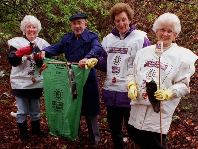 Residents of Moortown's Leafield Towers took part in a community clean-up in April 1999. Pictured, from left, are Maureen Hardy, Ronald Lynsky , Doreen Forrest and Anne Gower.