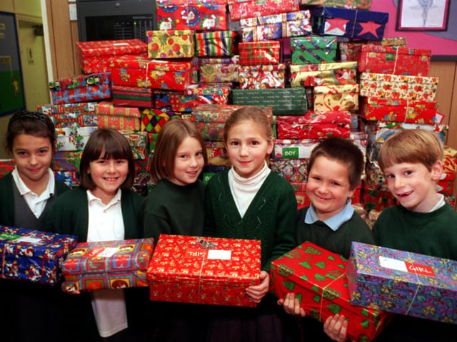 Pupils from Highfield Primary collected shoeboxes for Operation Christmas Child aimed at helping children in Romania, Armenia, Serbia and Croatia. Pictured, from left, are Emily Smithies, Charlotte Martin, Jessie Lowe, Laura Wood, Billy Waters and Robert Hirst.
