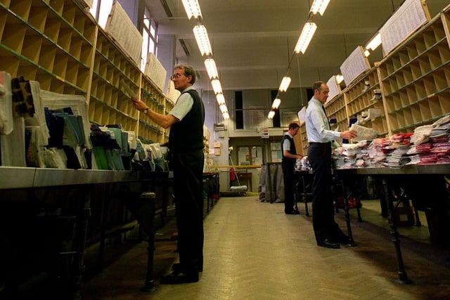 Letter sorting at the Moortown delivery office in January 1997.