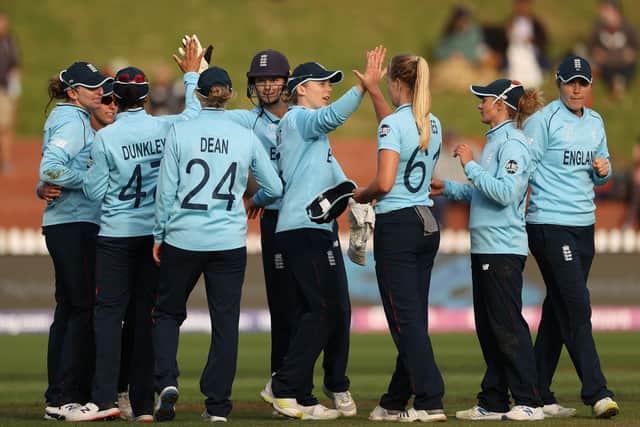England celebrate beating Bangladesh at the Basin Reserve, New Zealand Picture: Fiona Goodall/Getty Images