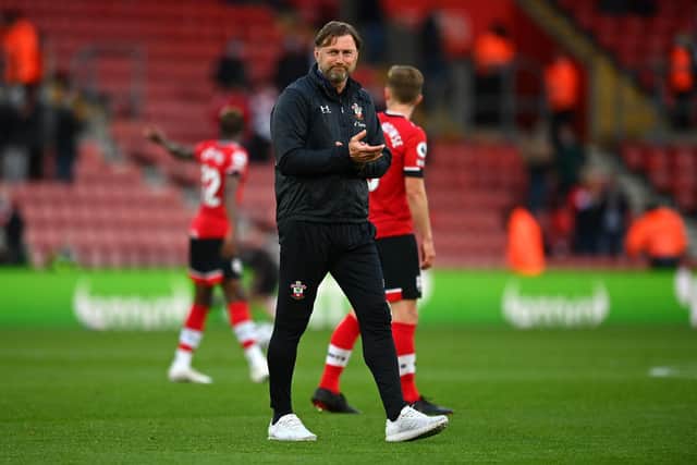 LIFT OFF: Boss Ralph Hasenhuttl saw his Southampton side bag their first win of the current Premier League season at the eighth attempt back in October through a 1-0 victory against Leeds United at St Mary's, above. Photo by Dan Mullan/Getty Images.