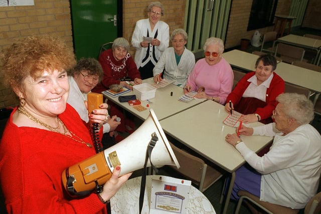 Now Hear This. Pensioners at Middleton Park Court sheltered home were unable to play their favourite bingo game after burglars stole the PA system used to announce the numbers. Pictured is Marion Carson having to make do with a bull-horn.