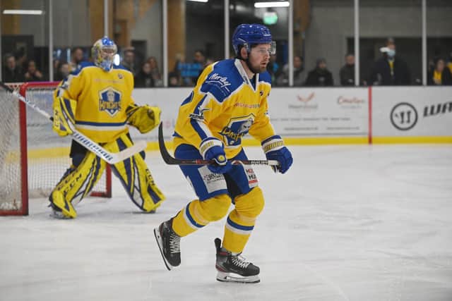 Jamie Chilcott 
was another defenceman to get on the board for Leeds Knights against Bees IHC
 Picture: Bruce Rollinson