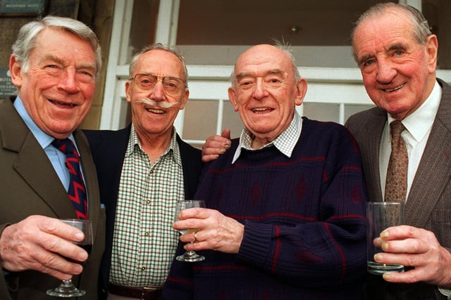 Four former pupils of Moortown Council School enjoyed a reunion in January 1997. Pictured, from left, is Brian Durrans, Bernard Walker, Derrick Walker and Clifford Waterson.