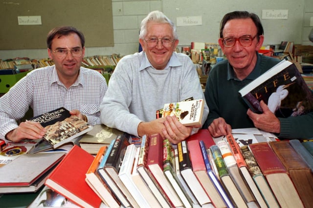 Pictured at Moortown Baptist Church Book Fair in October 1998 are, from left, Howard Dews, Norman Hiley and Keith Wicks.