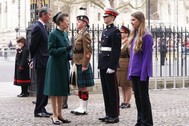The Princess Royal stops to speak with some of the stepliners as she arrived at the service. Picture: Aaron Chown/PA Wire