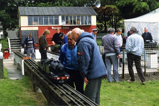 People are admiring the miniature steam locomotives at Blackgates Miniature railway on Bradford Road at Tingley in June 1995. The railway has a 7.25 gauge track and is 350 yards in length.