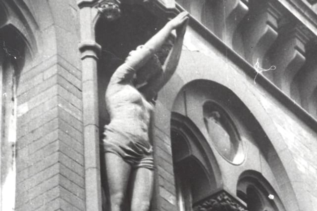 A statue on the well of Cookridge Street Baths. They closed in the late 1960s and were demolished.