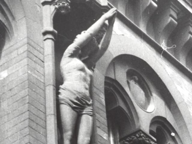A statue on the well of Cookridge Street Baths. They closed in the late 1960s and were demolished.