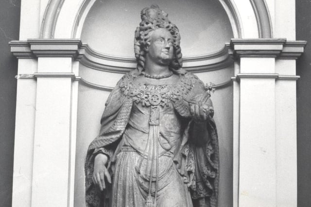 The Queen Anne statue in the city's Art Gallery. It has been part of Leeds's cultural fabric since 1713. It was donated by Alderman William Milner and first occupied a niche in the old Moot Hall on Briggate.