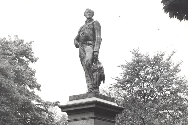 The statue of the Duke of Wellington on Woodhouse Moor pictured in the 1970s. Unveiled outside the newly-completed Town Hall in 1858 it was moved in 1937 along with statues of Queen Victoria and Sir Robert Peel to make way for a municipal car park.
