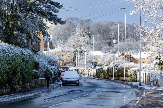 The snowy walk to work on Bagley Lane in Farsley.