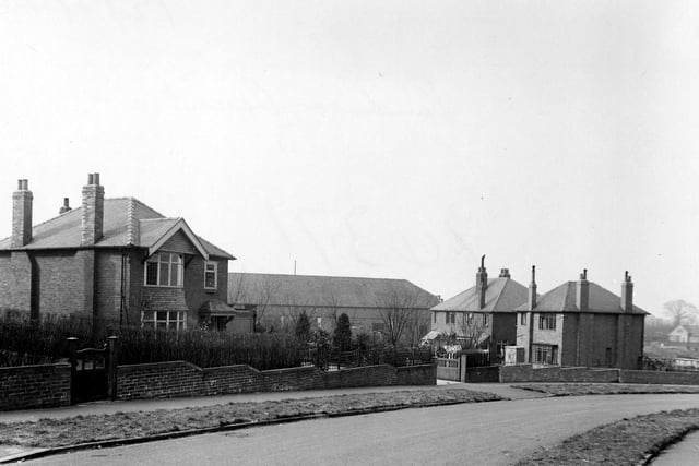 Sandhill Oval in March 1951. In the background is a long building which may be a factory. The long building in the background is the back of Sandhill Parade shops which face onto the Harrogate Road.