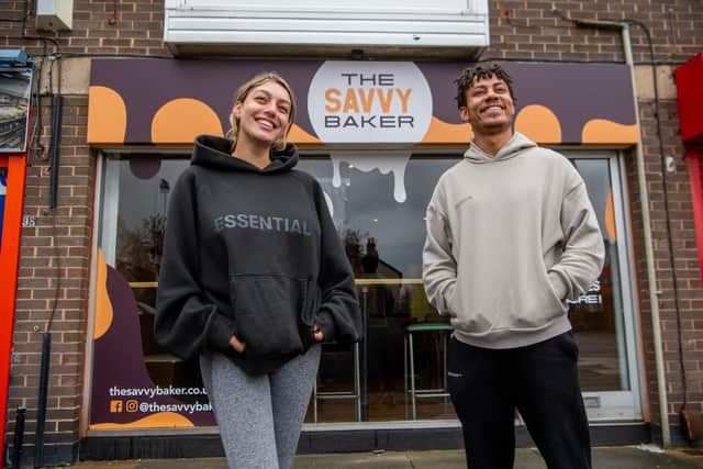 Savannah Roqaa and Jordan Simms outside their first The Savvy Baker cafe in Lidgett Lane, Roundhay (Photo: James Hardisty)