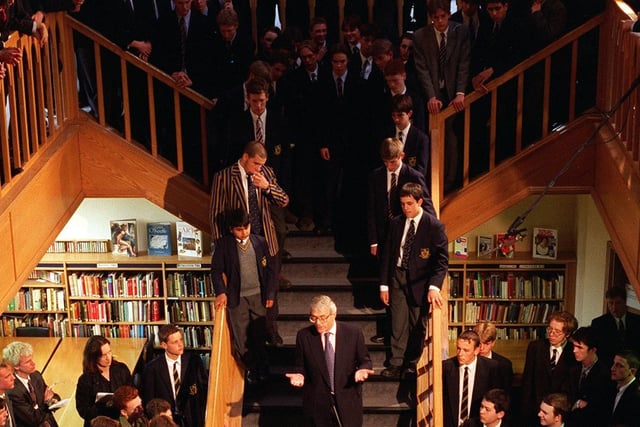 Prime Minister John Major answers questions from pupils in the school's library.