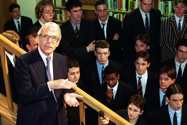 John Major gets his point across to pupils.