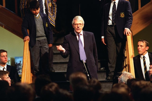 Pupils listen intently as Prime Minister John Major gets his point across.