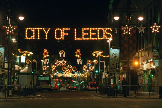 Leeds Christmas lights on Briggate in November 1996.