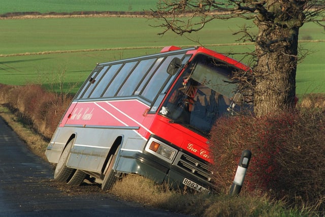 This coach carrying pensioners toppled into a ditch on Whitehouse Lane near Swillington.