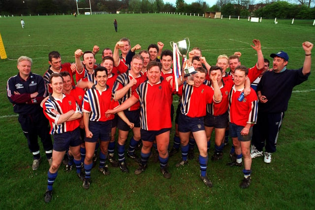 Yarnbury RU are pictured with the Aire-Wharfe Cup after beating Phoenix in the final.