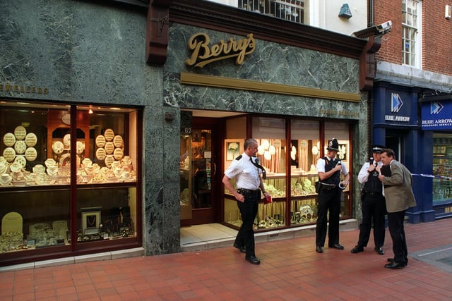 Police officers outside Berry's Jewellers on Albion Stree which was the scene of an armed robbery.