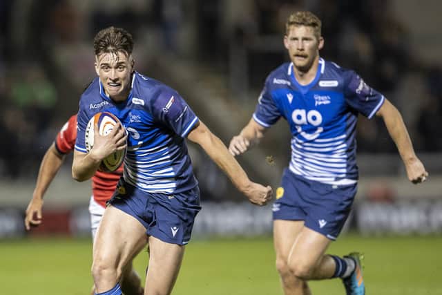Making an impact: Jack Metcalf runs in a try for Sale Sharks in a Premiership Cup game against Newcastle earlier this season. (Picture: Tim Williams/Action Plus/Sale Sharks)