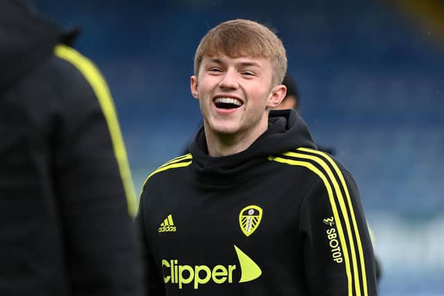 ON THE BENCH: Leeds United's 19-year-old forward Joe Gelhardt. Photo by Stu Forster/Getty Images.