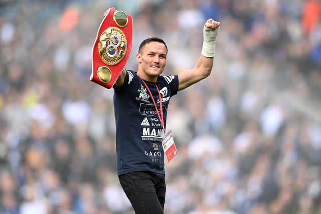 Josh Warrington greets the Elland Road crowd before Leeds United took on Southampton in the Premier League. Pic: Stu Forster.