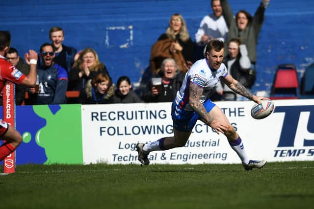 Brilliant: Wakefield winger Tom Johnstone scored two tries in the win over Salford. Picture: Jonathan Gawthorpe