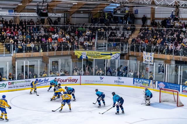 Leeds Knights were shut out for the first time this season, Sheffield Steeldogs prevailing 2-0 in front of a sellout Elland Road crowd of 2,037. Picture courtesy of Oliver Portamento.