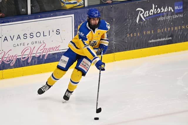 ON TARGET: .Leeds Knights' Archie Hazeldine bagged a goal and an assist for GB Under-18s in their 3-2 defeat to hosts Estonia at the IIHF World Championships Picture: Bruce Rollinson