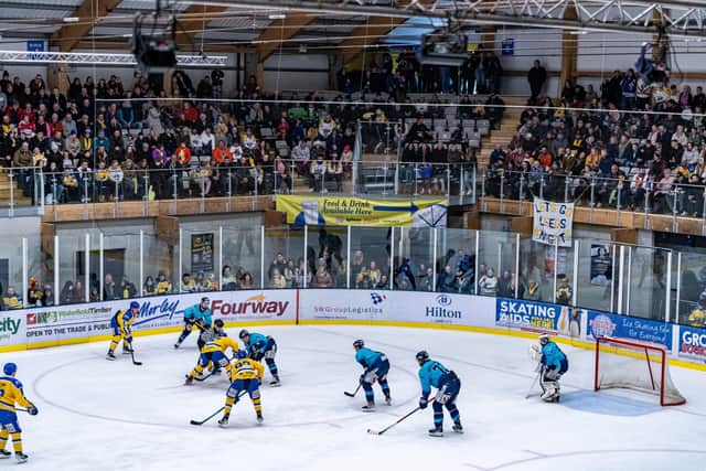 Leeds Knights brought the curtain down on their NIHL National regular season campaign in front of a sellout crowd at Elland Road on Sunday night. Picture courtesy of Oliver Portamento.