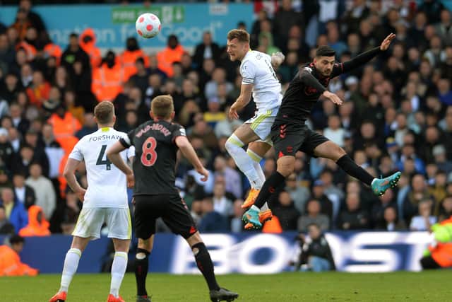 Leeds United's Liam Cooper wins a header against Southampton. 
Picture: Jonathan Gawthorpe.