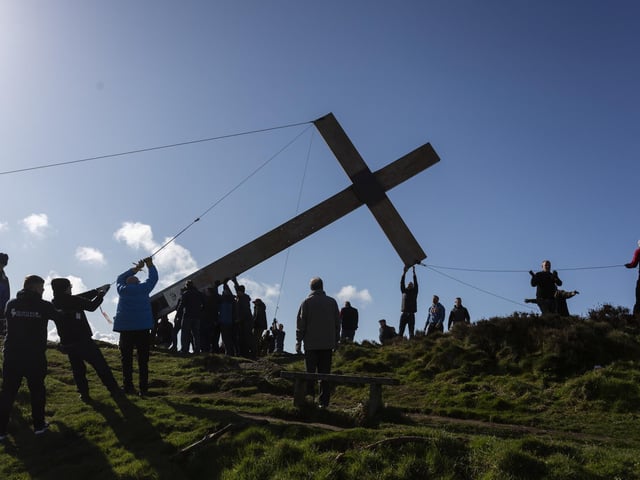 The current cross is made from wood that was salvaged after the Manchester IRA bomb on June 15 1996.