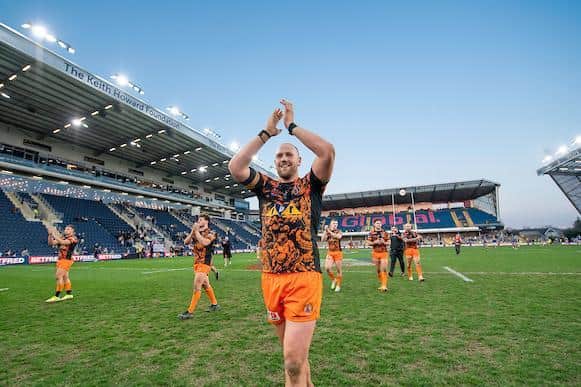 Tigers players applaud their fans after the Cup win at Leeds. The club are seeking information on a small minority who caused trouble at the game. Picture by Allan Mckenzie/SWpix.com.