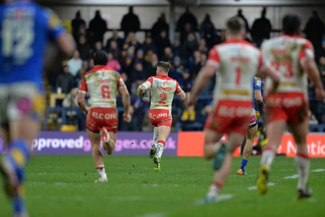 Without a win soon, Rhinos could find the season running away from them - as Tommy Makinson did in St Helens' win at Headingley last week. Picture by Bruce Rollinson.