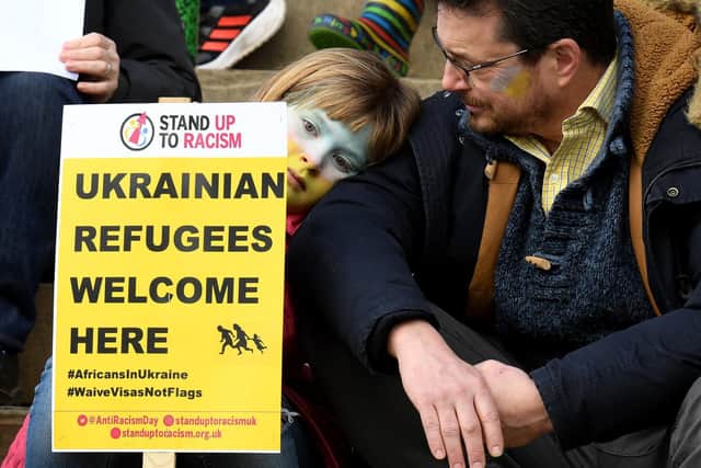 Anti-War Protest against the war in Ukraine, in Leeds City Centre. 6 March 2022. Photo: Simon Hulme