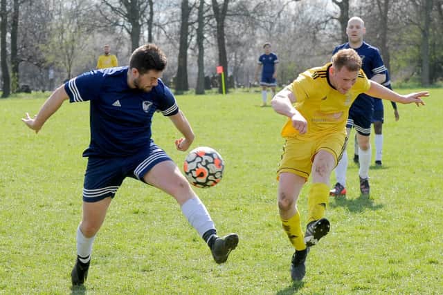Harehills WMC hat-trick hero Barnaby Foster shoots in Sunday's 8-1 Leeds Combination Division 2 win over West Yorkshire Falcons. Picture: Steve Riding.