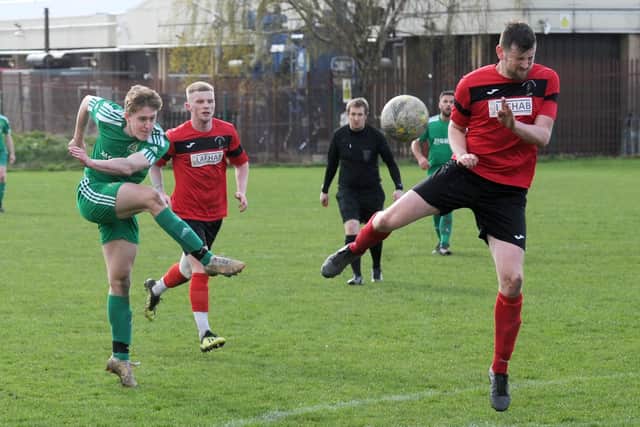 Aaron Connor shoots for Beeston St Anthony during their West Yorkshire League Premier encounter with Robin Hood Athletic. Picture: Steve Riding.