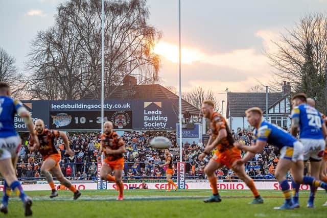 Flares were let off on Headingley's Western Terrace when Castleford Tigers took on Leeds Rhinos a couple of weeks ago. Picture: Allan McKenzie/SWpix.com.