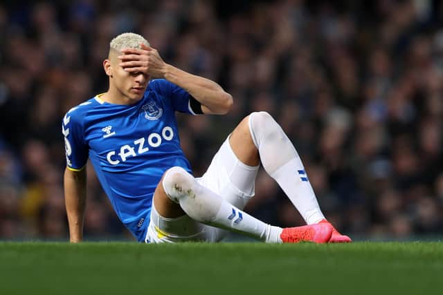 Richarlison reacts during Everton's 1-0 Premier League defeat to Wolves. Pic: Naomi Baker